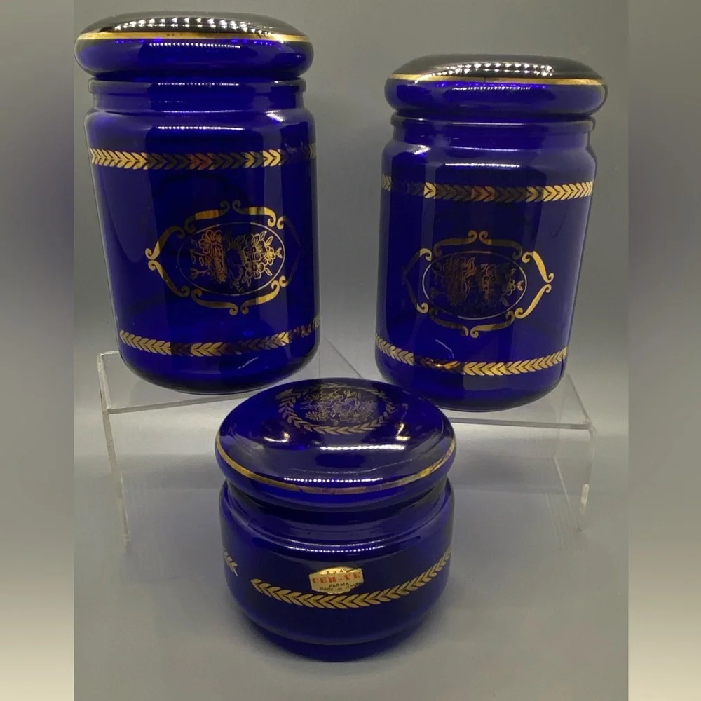 Apothecary jars. Made in Italy. Cobalt blue. 1960-70s.
